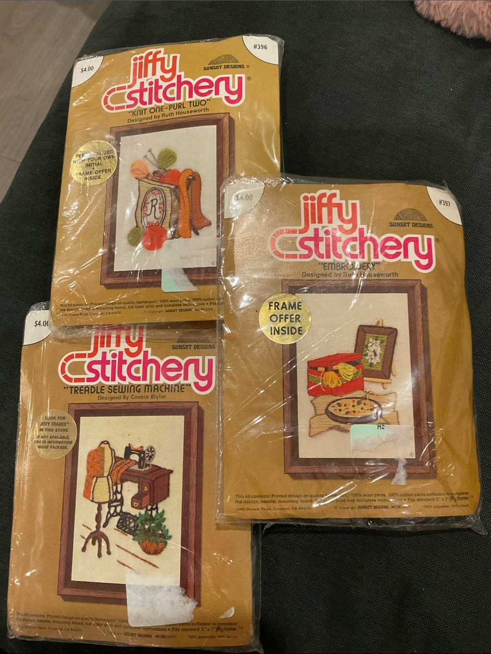 New Vintage Needlecraft Kit Jiffy Stitchery Lot,  Embroideyr, Treadle, Knit